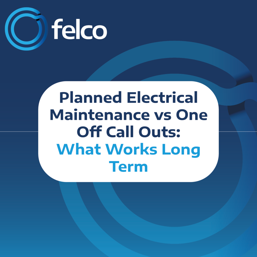 Planned Electrical Maintenance vs One Off Call Outs graphic for commercial properties in Torbay and South Devon