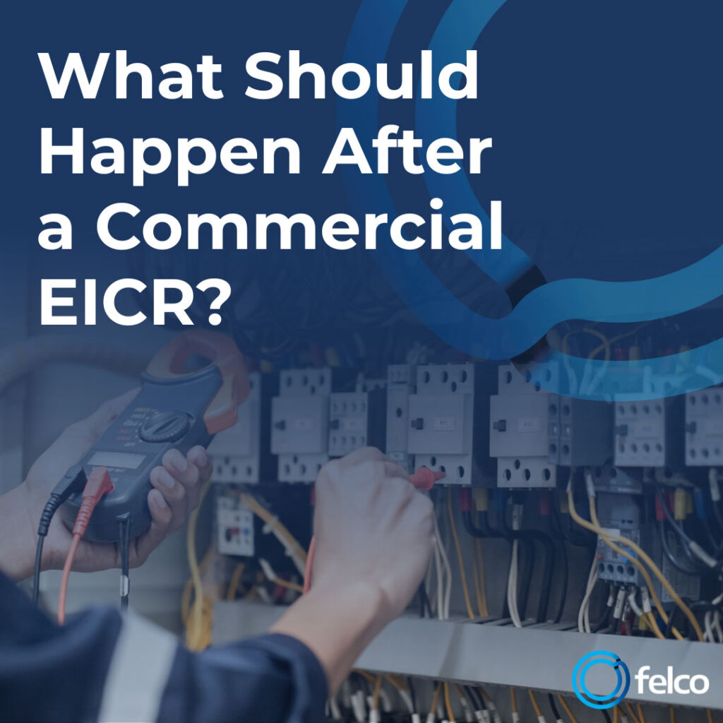 FELCO electrician reviewing a Commercial EICR report after testing in a commercial building
