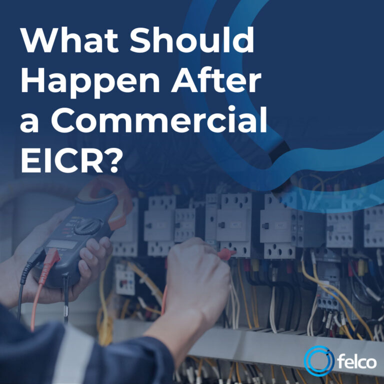 FELCO electrician reviewing a Commercial EICR report after testing in a commercial building